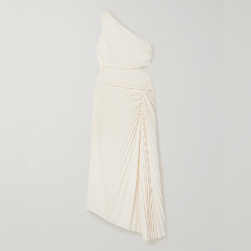 New A.L.C Dahlia Size 0 Pleated Asymmetric Midi Dress Cream Ivory One-Shoulder